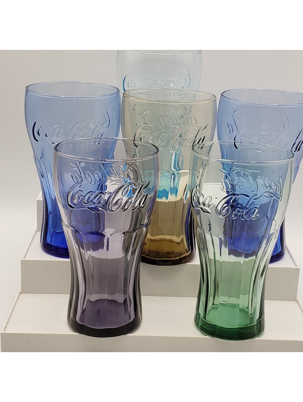 Vintage Libbey Coca Cola Glasses Set of 6 Blue Green Purple Pop Soda Coke